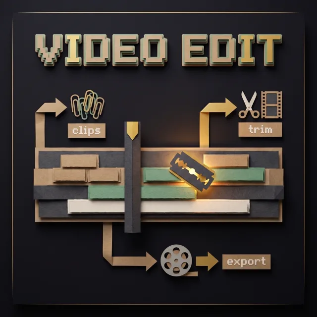 Video editing canvas, papercraft astronaut at a desk